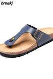 2023 New Summer Unisex Beach Cork Flip Flops Women Slippers Casual Quick Drying Men Buckle PU Leather Slides