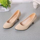 Breakj High Heel Single Shoes Women's Low-Heeled Fashion Tip Shoes 5CM Coarse Heel Casual Leather Shoes Low Heel Work Performance