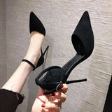 Spring and Summer New Black High-heeled Sandals French Girl Pointed Toe Stiletto Buckle All-match Women's Single