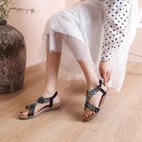 Women Flat Shoes Summer Luxury Designer Rhinestone Sandals Diamond Elegant Glitter Beach Sandals Black Silver Gold