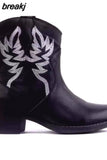 Botas Mujer Leather Cowboy Ankle Boots for Women Wedge High Heel Boots Print Western Cowgirl Boots botas de