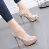 NEW Women Wedding Shoes High Heels 11.5CM Lady Pearl Platforms White Glitter Bridal Shoes Women Thin Heel Party Pump