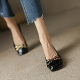 Shoes Retro Square Toe Leather Loafers for Women 2024 New Spring Fashion Elegant Metal Buckle Female Pumps Zapatos