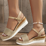 Canvas Wedge Sandals for Women Summer 2023 Casual Espadrilles Platform Sandles Woman Thick Sole Non Slip Gladiator