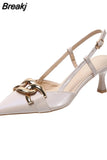 Women Pumps Fashion Metal Ladies Shoes Thin Heels Woman Party Pointed Toe Summer Sandals Lady High Heels for Female