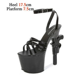 Brand High Heels Women's Shoes 2023 Sexy Gun Heel Sandals Waterproof Platform Fringe Cross-tied Strip Pole Dance
