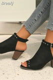 Ladies Women's Leopard Ankle Boot Woman Fashion Summer Female Block Chunky Heels Comfortable Ladies Short Botas Open