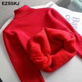 Autumn winter fur basic warm velvet Sweater Pullovers Women female high-neck Fleece sweater thick Turtleneck Knit