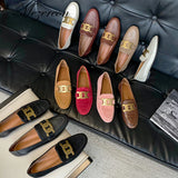 for Women 2022 Women's Loafers Kid Suede Cowhide Female Flat Shoes Metal Buckle Moccasins Casual Mocasines