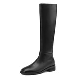 High Boot Women 2022 Winter Split Cow Leather Brown Black ZIP Low Block Heel Quality Long Boot Handmade Shoe Christmas