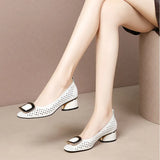 for Woman 2023 Office Square Toe Women's Summer Footwear with Medium Heels Normal Leather Casual White Sandals on Sale A
