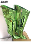 Boots Sexy Runway Stilettos Pointed Toe Women High Boots Candy Colors High Heels Shoes Side Zipper Long Botas Mujer