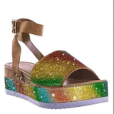 Fashion Rhinestones Wedge Sandals Women Summer 2023 High Heels Platform Shoes Woman Thick Sole Black White Chunky