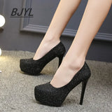 Summer High Heels Women's Super High Heels Sequined Women's Shoes Sexy Round Toe Single Shoes Women's Large Size