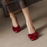 for Woman 2023 Chunky Heels Women's Summer Footwear Low Heel Elegant Square Toe with Bow Block Red Discount Fashion Y2k