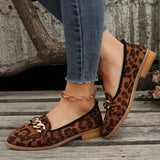 Fashion Leopard Flat Shoes Women Quality Metal Slip on Loafers Shoes Ladies Flats Mocassins Big Size 43 Zapatillas