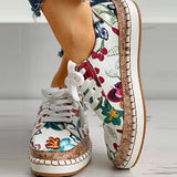 Women Vulcanized Shoes Floral Printed Lace-Up Female Flat Shoes Fashion Platform Ladies Casual Flower Skateboard
