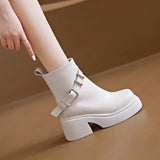 Spring and Autumn New Fashion Round Head Women's Outerwear Naked Boots Side Zipper Versatile Thick Sole Boots