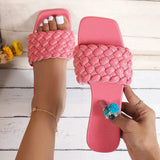Size Fashion Weaving Flat Slippers Women 2023 Summer Non Slip Beach Flip Flops Woman Designer Soft Sole Square Toe