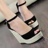Size Wedges Sandals Bohemia Style Womens Sandals Hemp Rope High Heel Fish Mouth Sandals Small Size Women Shoes