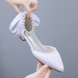 Breakj Cm Flat Tip Hollow Sandals Low Heel White Ribbon Wedding