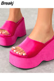 Women's Thick Sole Slippers 2023 Summer Solid Color High Heel Anti-slip Outdoor Slippers Luxury Open Toe Beach
