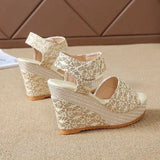New Summer Lace Denim Women's Black Platform Sandals High Heels Women's Shoes Open Toe Espadrilles Comfortable