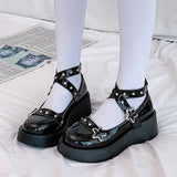 Shoes Star Buckle Mary Janes Shoes Women Cross-tied Platform Shoes Patent Leather Girls Shoes Rivet Casual