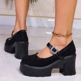 Women Crystal Chunky Heeled Mary Jane Pumps Black High Platform Heeled Shoes Woman Elegant Ankle Strap Thick Heels Party