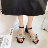 Women's Shoes Summer Sandals New Rhinestone Open Toe High-heeled Sandals Women's Thick Heels Fashion Party Shoes Trendy