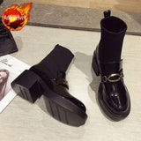 Heeled Women's Ankle Boots Platform Very High Heels Footwear Sock Short Shoes for Woman Round Toe Chunky Goth Hot