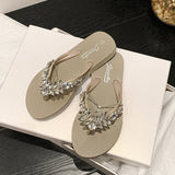 Breakj Summer New Glass Drill Flip-Flops Of Small Tails Wear Anti-Slip Wear-Resistant Flip