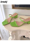 New Summer Slippers Low Heels Slides Female Peep Toe Square Heel Slipper Brand Sandals Women Slipper Big Size 41 Flip
