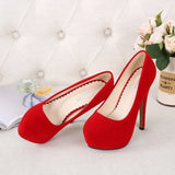 Women Pumps Fashion Flock Womens Sandals 14cm Platform Wedding Pumps Casual Thin Heels Womens