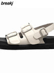 Size 35-40 Sandals Women Open Toe Slingback Buckle Strap Real Leather Shoes Casual Outdoor Summer Female