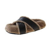 Winter Women Platform Fluffy Slipper Casual Fashion Cross Artificial Plush Inside Thick Sole Slides