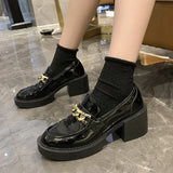 Women Square heel Platform Shoes Height Heels Women's Casual Loafers for Autumn And Winter Metal Decoration Heels Dress