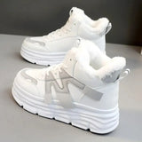 Women Letter Pattern Winter Fleece-lined Thermal Chunky Sneakers Non-slip Thick Soled Sports Sneakers platform cotton