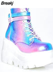 Design 2023 Big Sizes 43 Platform High Heels Cosplay Fashionable Autumn Winter Wedges Shoes Ankle Boots Women Booties