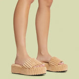 Women's Fashion Open-to-e Home Slippers Women's New Style platform slippers Summer Large Size Thick Soles, Towel Plush