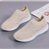 Fashion Crystal Platform Sneakers Women 2024 Plus Size Breathable Mesh Flats Woman Comfy Slip On Non-Slip Running