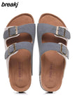 Summer Unisex Beach Holiday Cork Slippers 2023 Men Casual Double Buckle Outside Slides