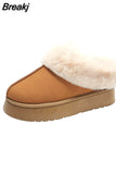 Winter Women Short Plush Warm Snow Boots Women Fashion Casual Shoes Suede Short Plush Ankle Boots Flats Platform