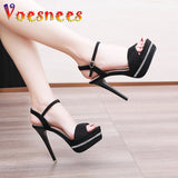 Black Party Women Shoes 12CM Stiletto Summer Elegant Sandals Waterproof Platform Fashion Design Wedding High Heels