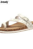 2023 New Women Summer Cork Slippers Casual Slip on Beach Outside Slides Flip Flops