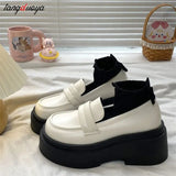 Style High Heels Platform Pumps Women 2024 spring Patent Leather Loafers Shoes Woman Slip On Solid Color Uniform