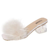 Breakj High-Heeled Slippers Women's Hairy Cool Drag Crystal Coarse And Net Red Summer Fashion Wear Half-Dragging Women's Shoes