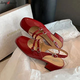 Women's Sandals Square Toe Mary Jane Shoes Sandals Women Casual Shoes Sandals Women 2023 Summer red beige black High Heel