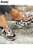 High Heeled Women's Slippers 2023 European Style Flower Pattern Comfy Walking Shoes Plus Size Summer Outside Lady