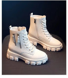 Leather Platform Ankle Boots Women Lace-Up Zipper Thicked Plush Snow Boots Woman Winter Non-Slip Warm Cotton Shoes